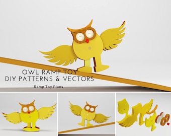 Wooden Owl Ramp toy Patterns For Scroll saw and CNC Router, DIY wooden toy plans and assembly guide.