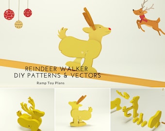 Wooden Ramp toy Reindeer , DIY Wooden Toy plans and vectors, Kinetic wooden toy plans and Instructions