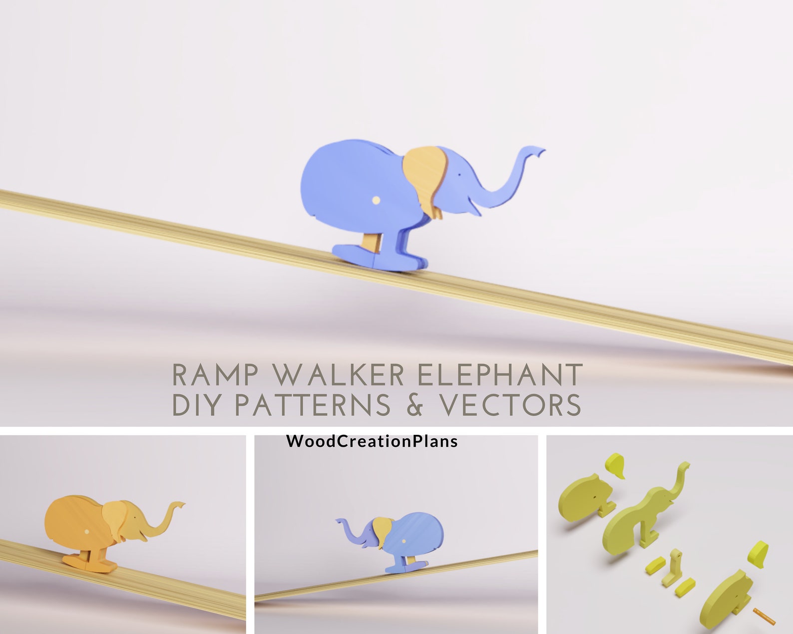 Ramp walker Elephant wooden toy PDF Patterns and Assembly Etsy