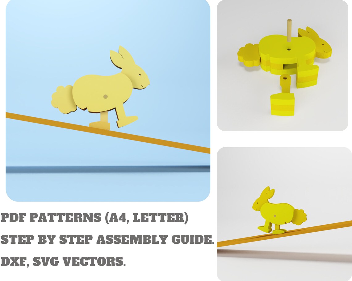 Rabbit Ramp Walker Toy Patterns and Vectors for Scroll Saw and Etsy