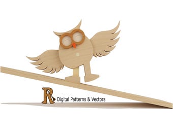 Wooden Owl Ramp Walker Toy Plans, Scroll Saw (PDF) and Cnc Vectors (SVG,DXF)