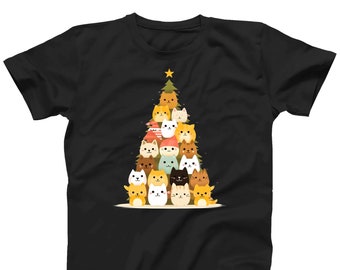 Christmas Kittens Tree T shirt Mens Women Kids | Cute Cats Christmas Shirt | Cat Lovers Gift | Cartoon Cats T shirt | Also in Plus Sizes