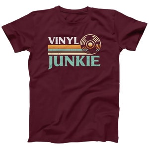 Vinyl Junkie T-shirt Men's Unisex Music Lovers LP Records DJ Turntable Vintage Design Tee Music Collector Gift Plus Size Available