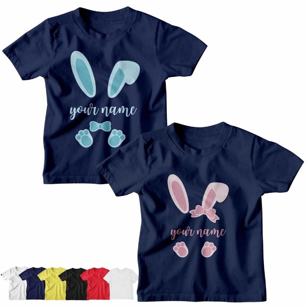 Easter T-shirt Kids Boys Girls Personalised with Name Rainbow Toddler Shirt Children's Easter Print Tee Bunny Easter Shirt for Children