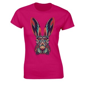 Abstract Rabbit T-Shirt: Colorful Animal Print Tee Hot Pink