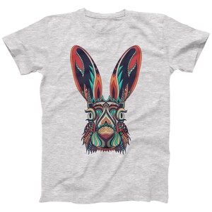 Abstract Rabbit T-Shirt: Colorful Animal Print Tee Heather Grey