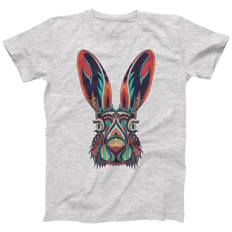 Abstract Rabbit T-Shirt: Colorful Animal Print Tee Heather Grey