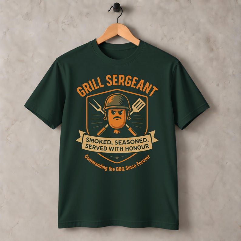 Grill Sergeant BBQ T-Shirt: Funny Military Dad Gift in Bottle Green
