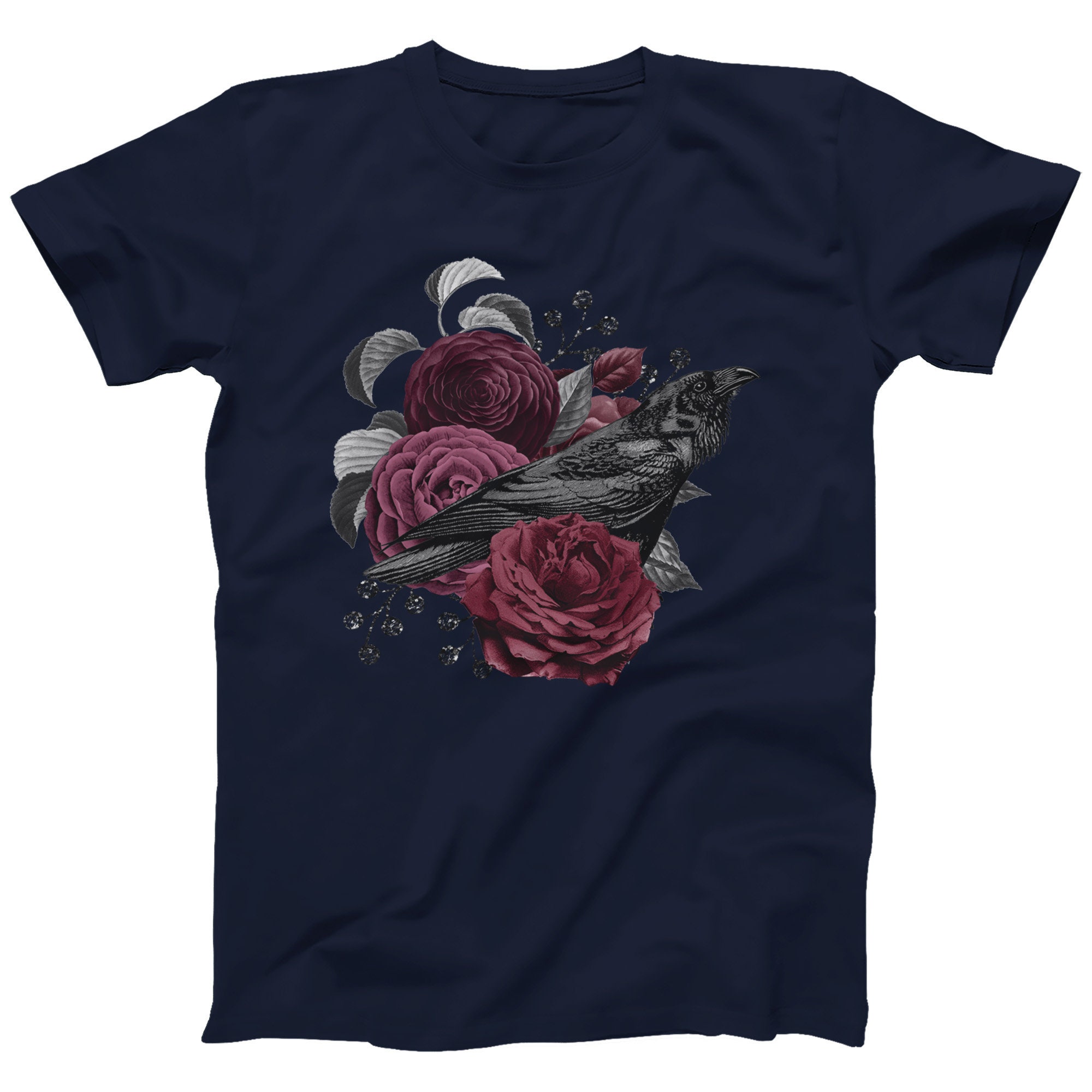 Roses and Crow Gothic Rocker Graphic T-shirt Men Women