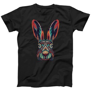 Abstract Rabbit T-Shirt: Colorful Animal Print Tee Black