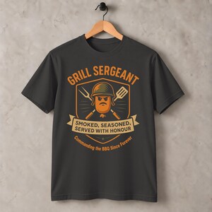 Grill Sergeant BBQ T-Shirt: Funny Military Dad Gift in Charcoal