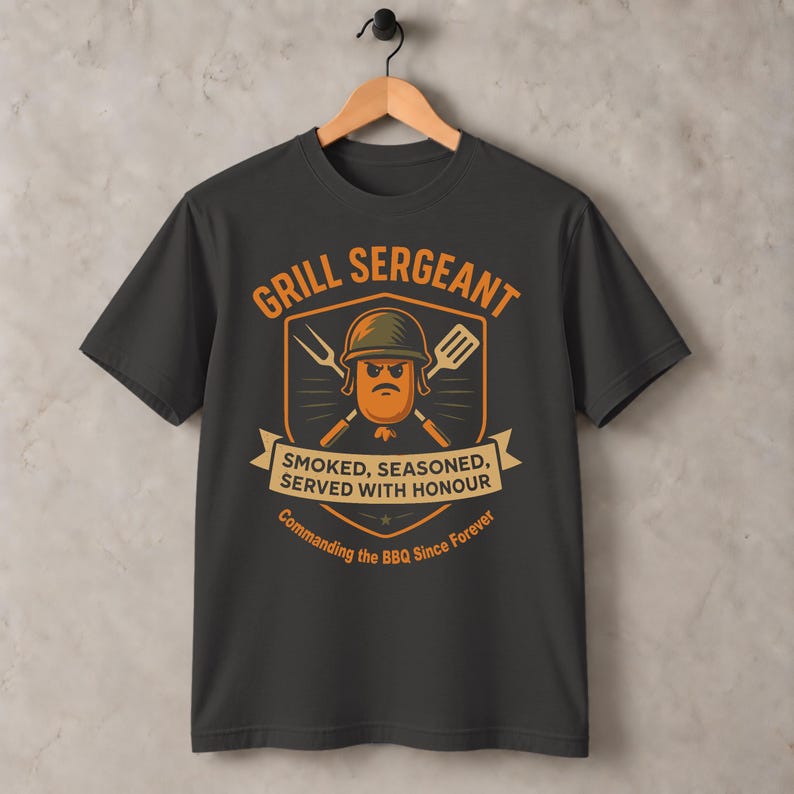 Grill Sergeant BBQ T-Shirt: Funny Military Dad Gift in Charcoal