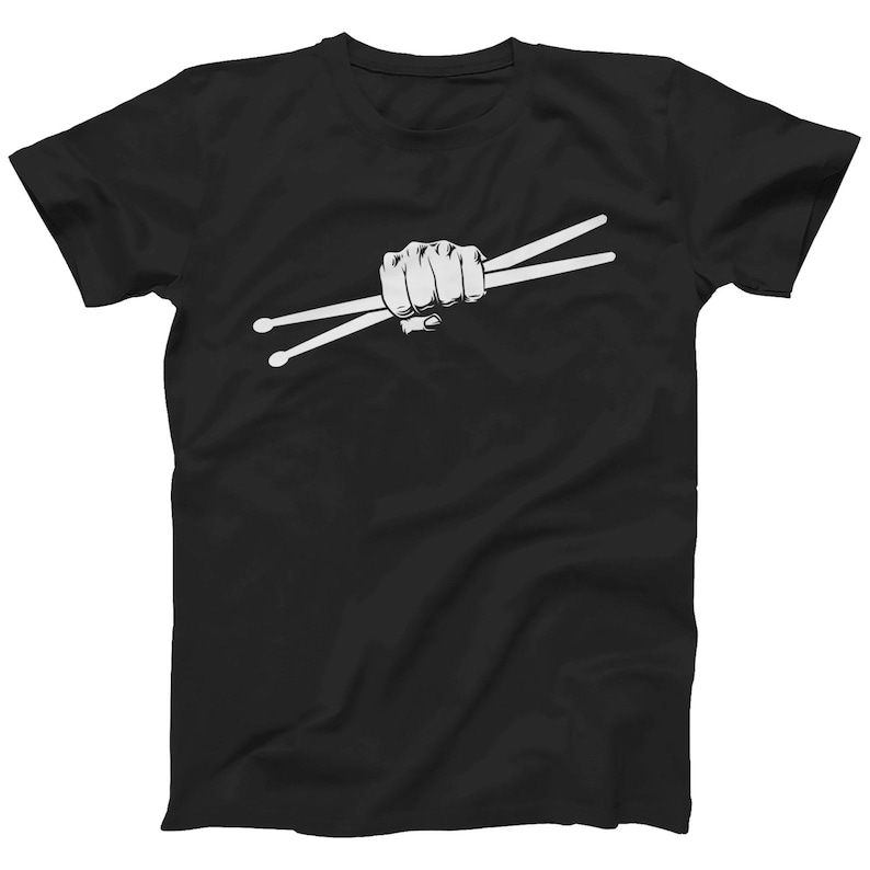 Drummer T-Shirt: Drum Sticks Graphic Tee - Adults and Kids - Plus Sizes Black