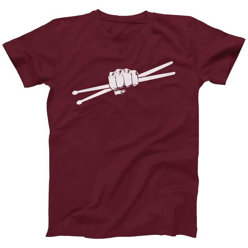 Drummer T-Shirt: Drum Sticks Graphic Tee - Adults and Kids - Plus Sizes Maroon