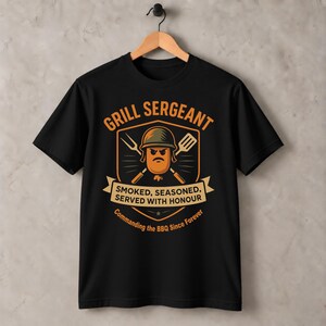 Grill Sergeant BBQ T-Shirt: Funny Military Dad Gift in Black