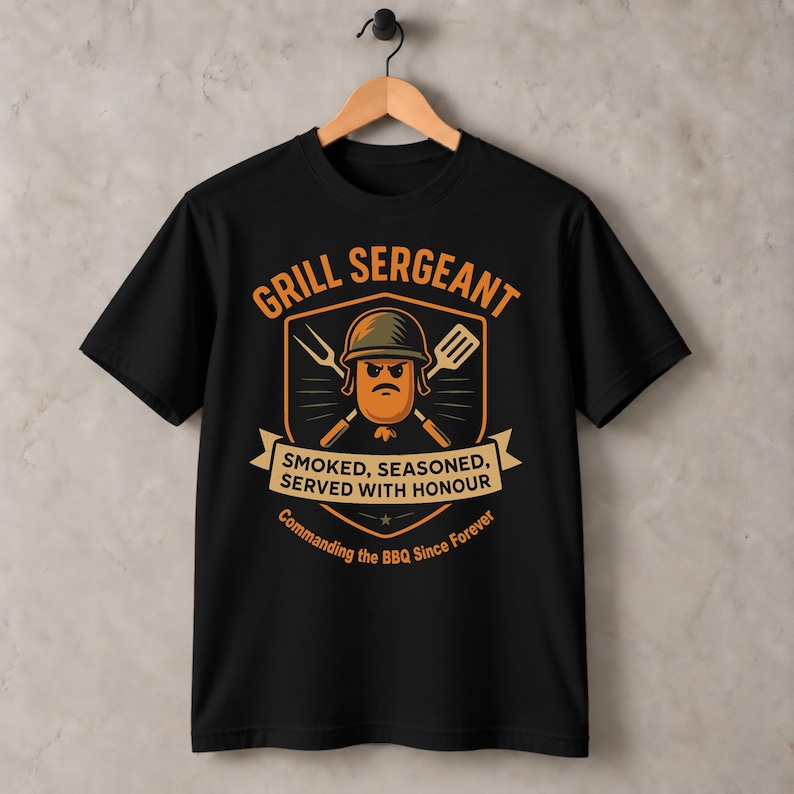 Grill Sergeant BBQ T-Shirt: Funny Military Dad Gift in Black