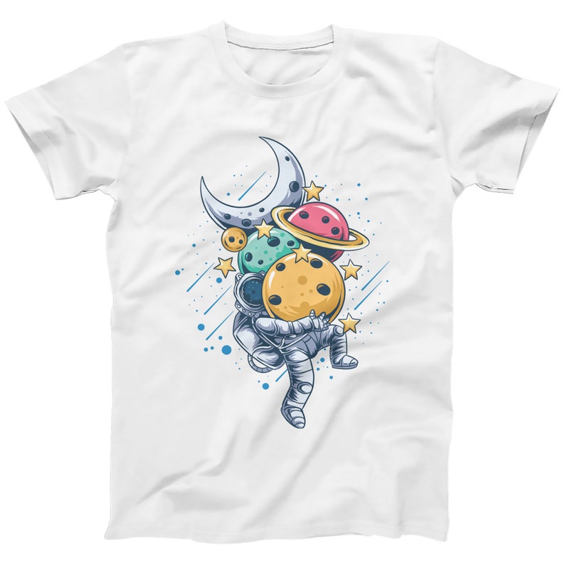 Astronaut Planets Graphic Tee: Space Streetwear T-Shirt White