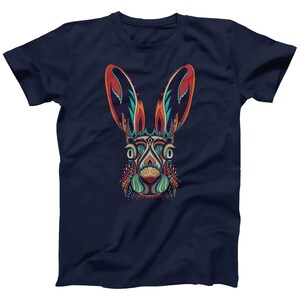Abstract Rabbit T-Shirt: Colorful Animal Print Tee Navy