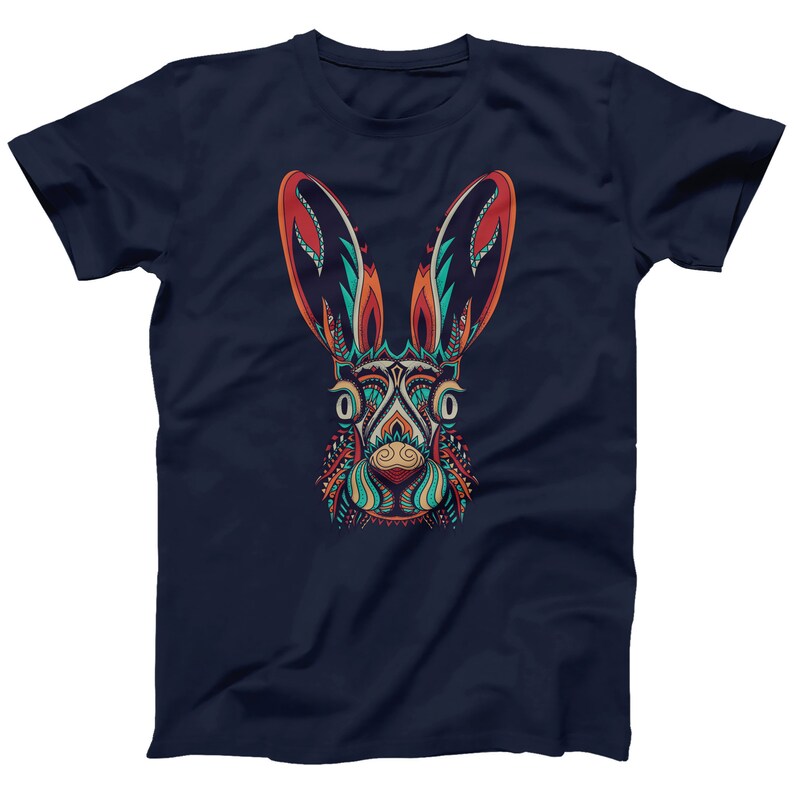 Abstract Rabbit T-Shirt: Colorful Animal Print Tee Navy