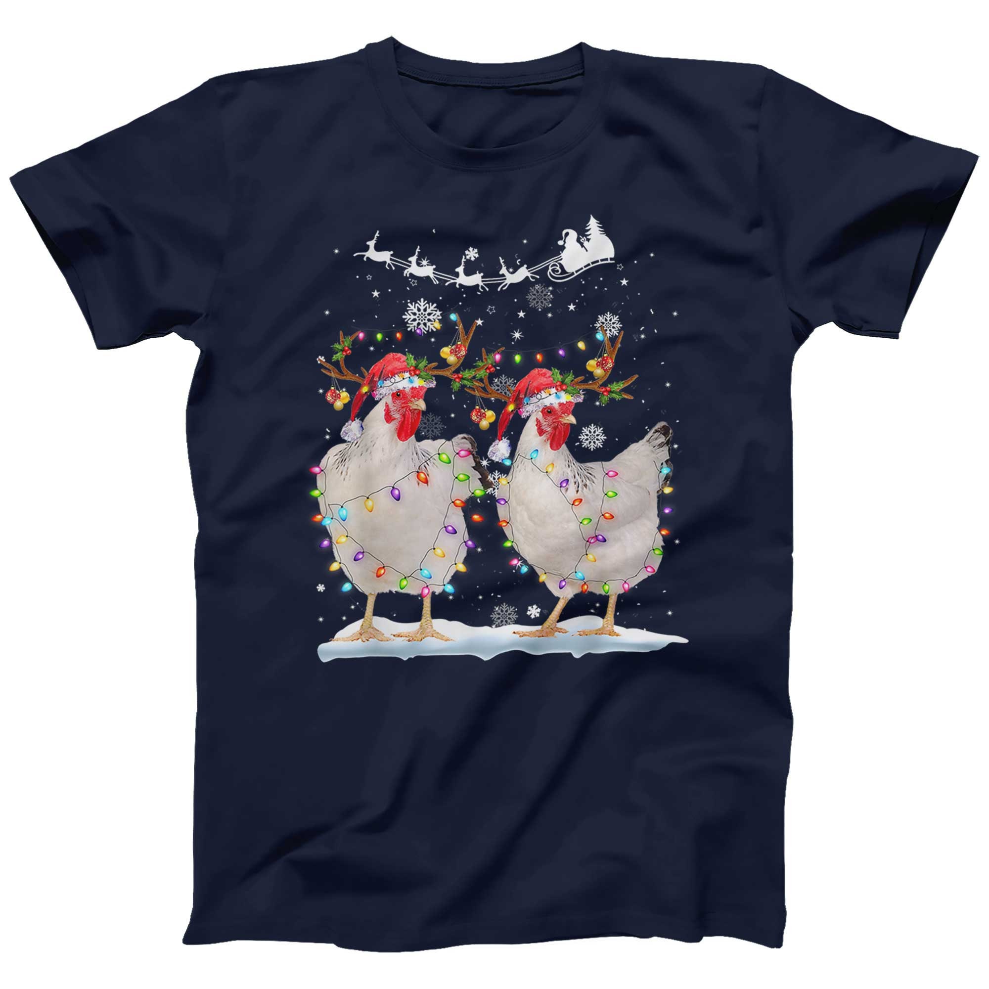 Discover Funny Chickens Christmas T-shirt for Men Ladies Kids Printed Poultry Xmas Gift Tee | Plus size available