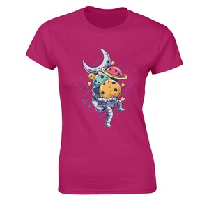 Astronaut Planets Graphic Tee: Space Streetwear T-Shirt Hot Pink