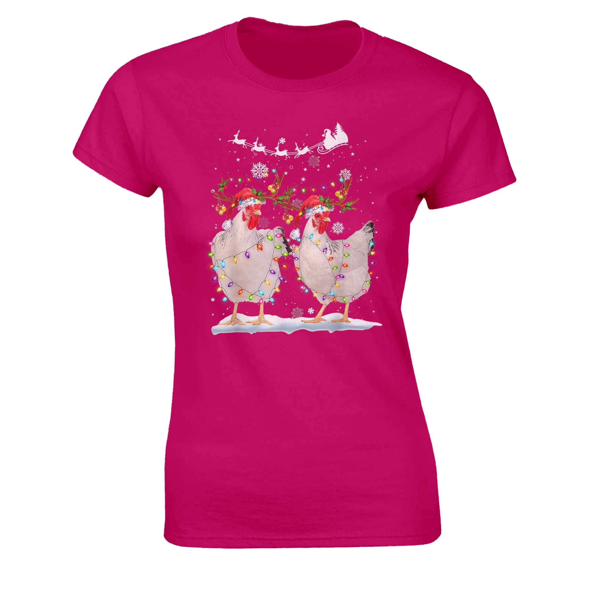 Discover Funny Chickens Christmas T-shirt for Men Ladies Kids Printed Poultry Xmas Gift Tee | Plus size available