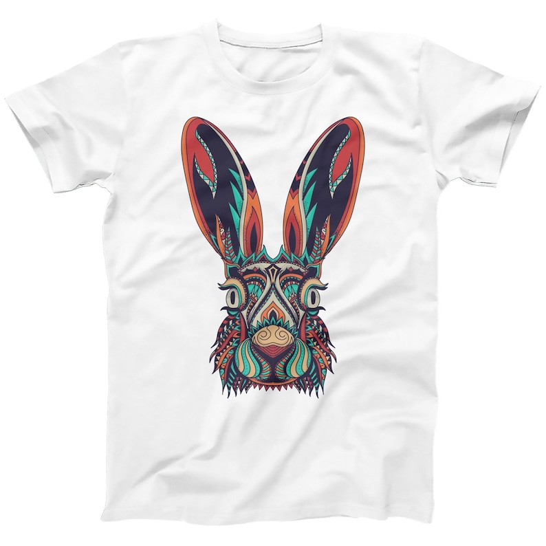 Abstract Rabbit T-Shirt: Colorful Animal Print Tee White