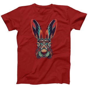Abstract Rabbit T-Shirt: Colorful Animal Print Tee Red