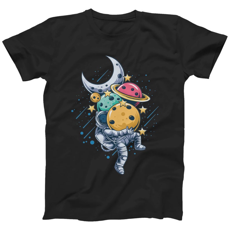 Astronaut Planets Graphic Tee: Space Streetwear T-Shirt Black