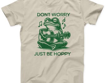 Funny Frog Guitar T-Shirt: "Don't Worry Be Hoppy" Graphic Tee