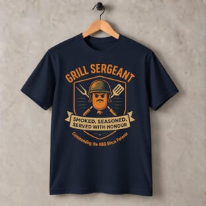 Grill Sergeant BBQ T-Shirt: Funny Military Dad Gift in Navy