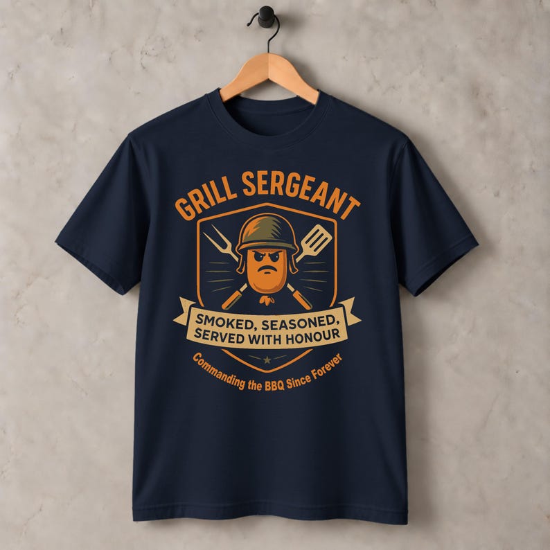 Grill Sergeant BBQ T-Shirt: Funny Military Dad Gift in Navy