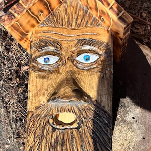 Carved wood spirit bird house bat house Handmade