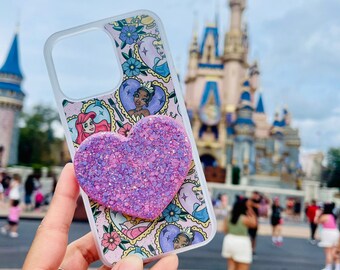 Pastel shimmer heart phone grip