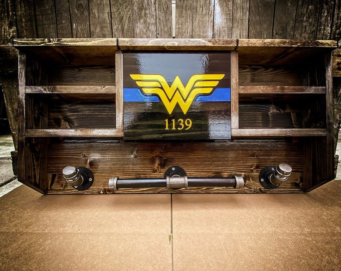 Custom Wall Mounted Wonder Woman Duty Rack - Police Gear - Duty Gear Rack - EDC Storage - Cop Caddy- Police Storage
