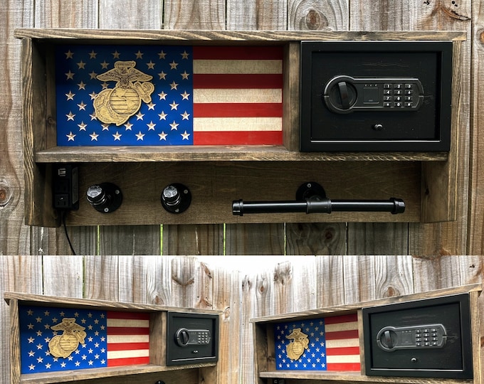 Police Duty Gear Rack with Lockbox Safe & American Flag