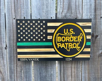 Wood Flag CBP U.S. Border Patrol One Patch Patrol  - Celebrate America's Finest CBP Agent's Customizable Add Name, Rank, Dates
