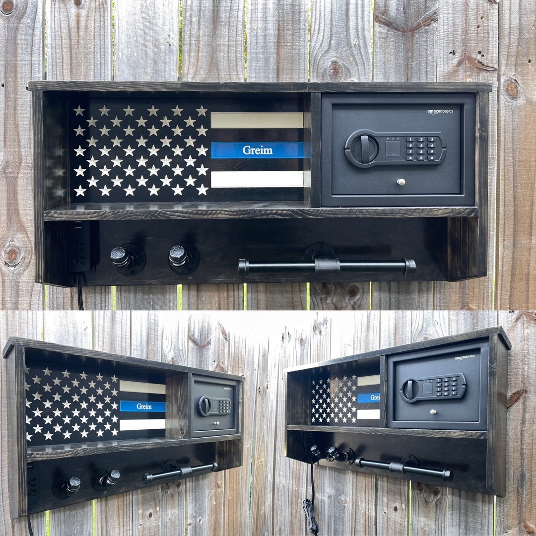 Thin Blue Line Police Duty Gear Rack – Wall Mounted Organizer With Safe ...