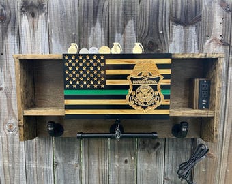 Police Duty Gear Rack - Vest Holder - Thin Blue line Warrior Rack - Custom Badge