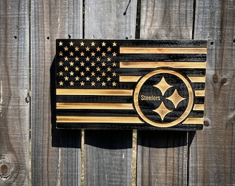 Pittsburgh Steelers flag | rustic wood flag | football | home decor | man cave |