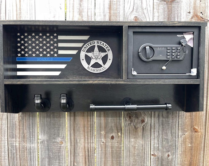 Customizable Police Duty Rack: American Flag Gear Storage with Safe