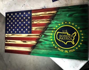 Personalized Handmade US Border Patrol/ American Flag Split American Flag Border Patrol