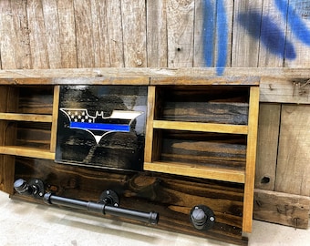 Custom Batman blueline LOGO Duty Rack - Police Gear - Duty Gear Rack  Cop Caddy- Police Storage