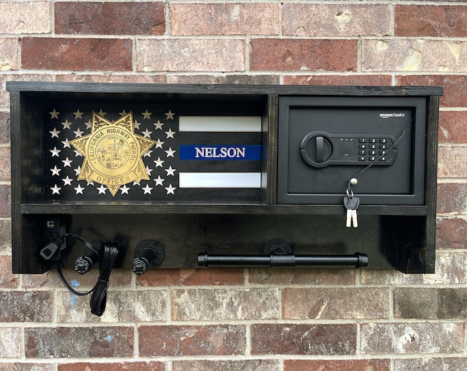 California Highway Patrol Police Gear Rack: Duty Vest Holder with Safe