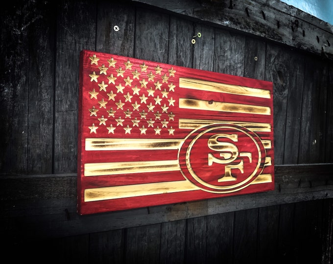 Featured listing image: San Francisco 49ers  flag | rustic wood flag | football | home decor | man cave |