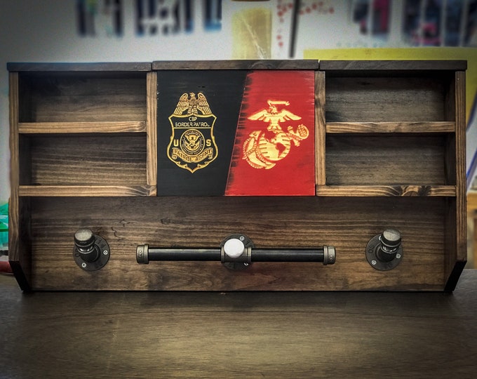 Custom Police  Duty Gear Rack, Personalized Badge& Thin Blue Line, Vest and Duty Belt Holder