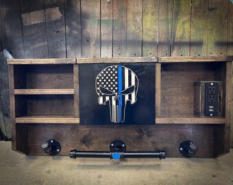 Custom Punisher  LOGO Duty Rack - Police Gear - Duty Gear Rack  Cop Caddy- Police Storage