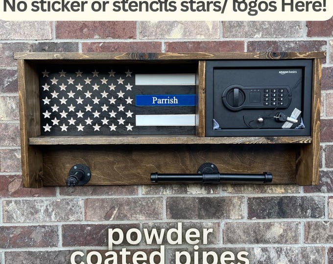 Custom Police Duty Gear Rack with Lockbox Safe – Thin Blue Line Warrior Rack