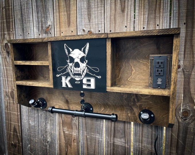 Custom Police K9 Skull Duty Rack - Gear Storage with Lock