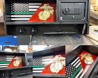 Customizable Police Duty Rack: American Flag Gear Storage with Safe